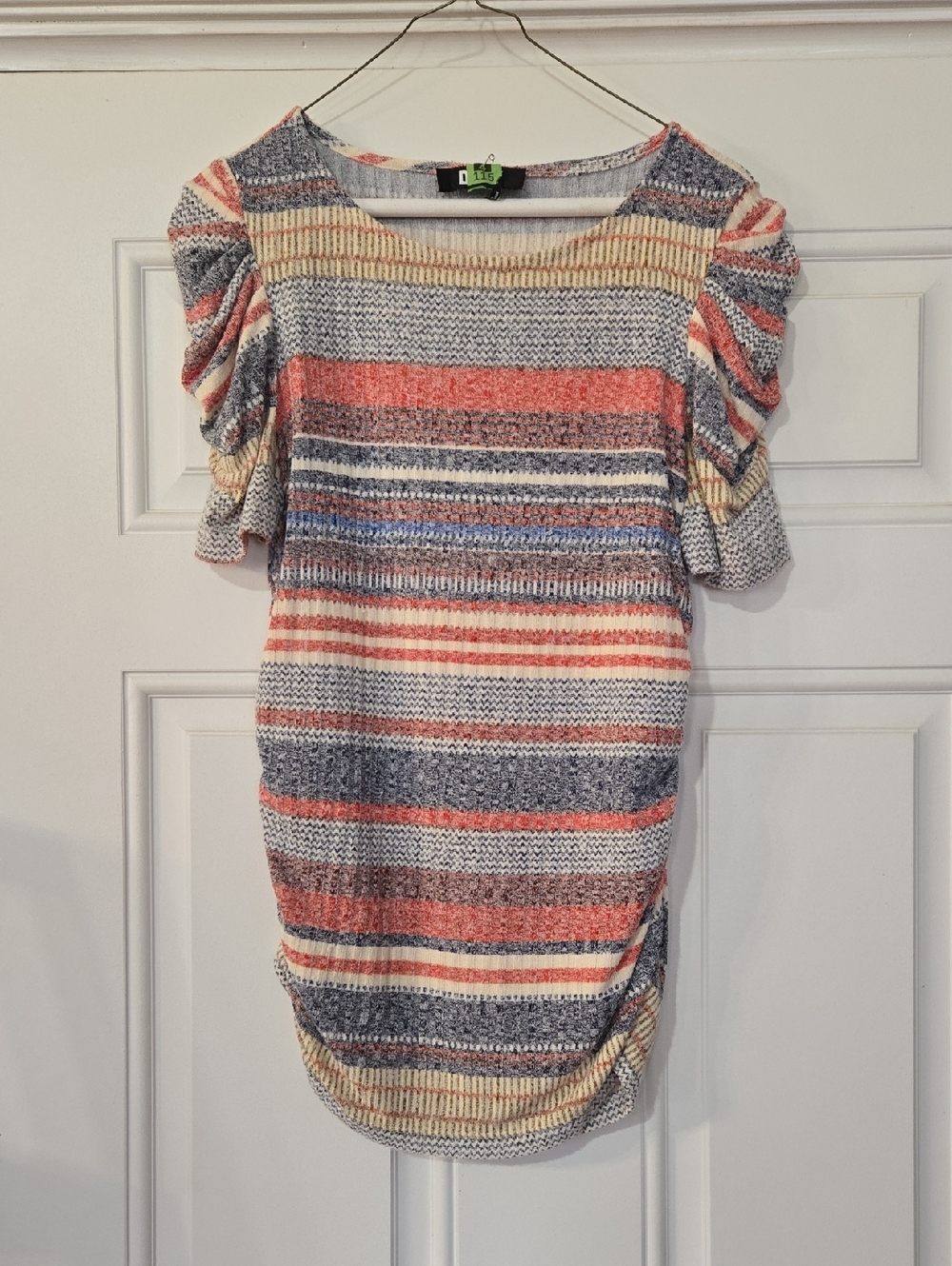 DKNY Striped Knit Top in Coral, Navy, Cream